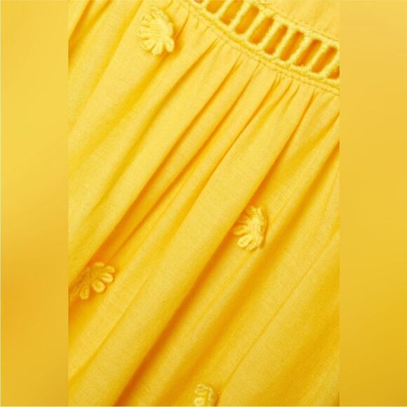 Farm Rio Yellow 3D Flowers Cotton Maxi Dress Crochet Embroidery Size M - Picture 10 of 13